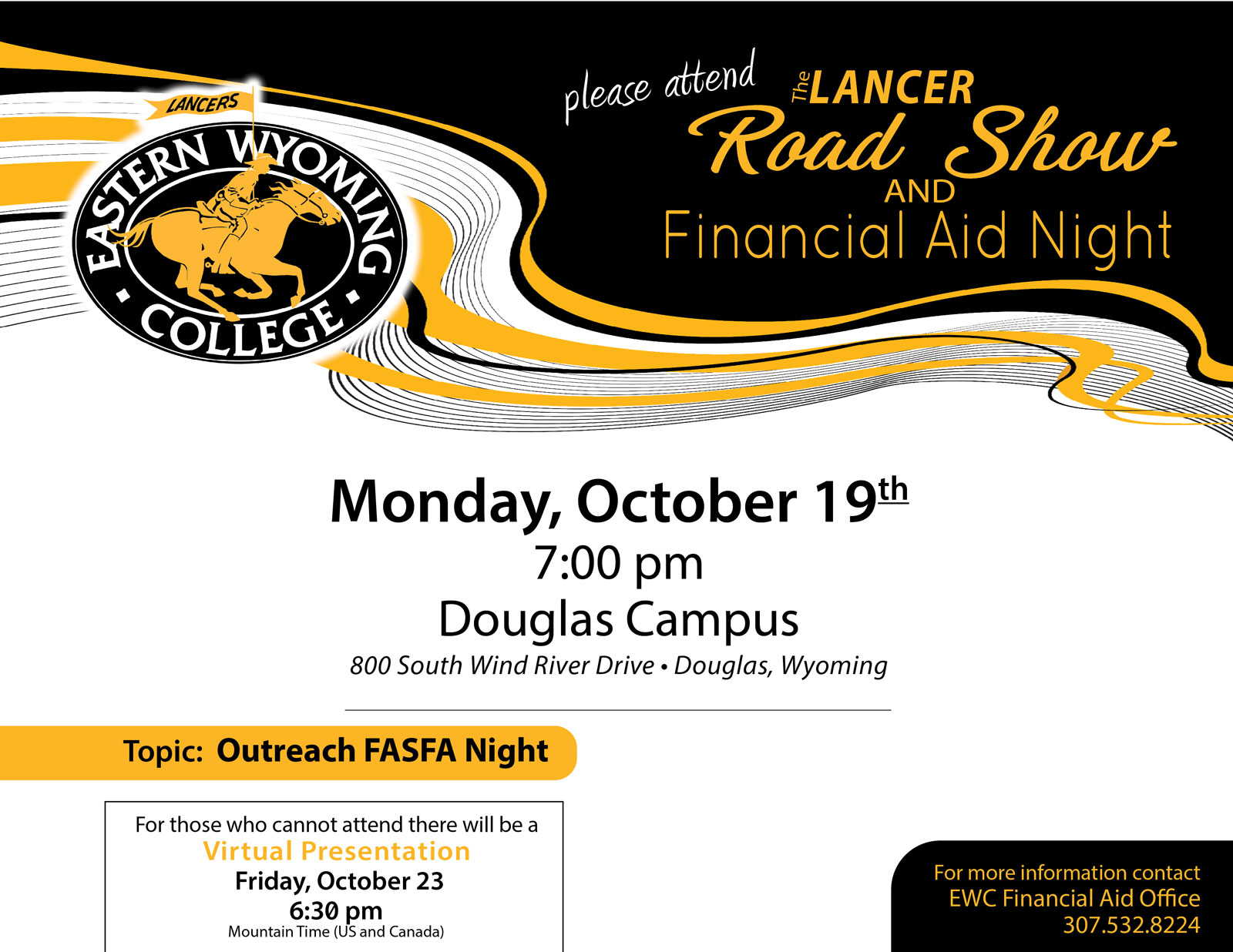 Lancer Road Show and Financial Aid Night - Douglas Campus - Monday, October 19th - 7:00pm