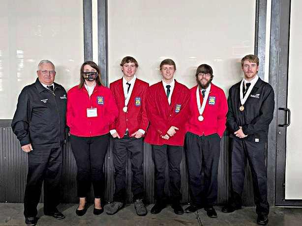 Left to right: Stan Nicolls, SkillsUSA sponsor, Bailey Martin, Cody Shrewsbury, Nathan Ostrander, Trevor Sorg, and Trent Taylor